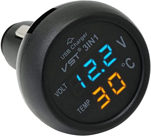 QUMOX Voltmètre d'affichage de thermomètre numérique de type allume-cigare avec chargeur USB