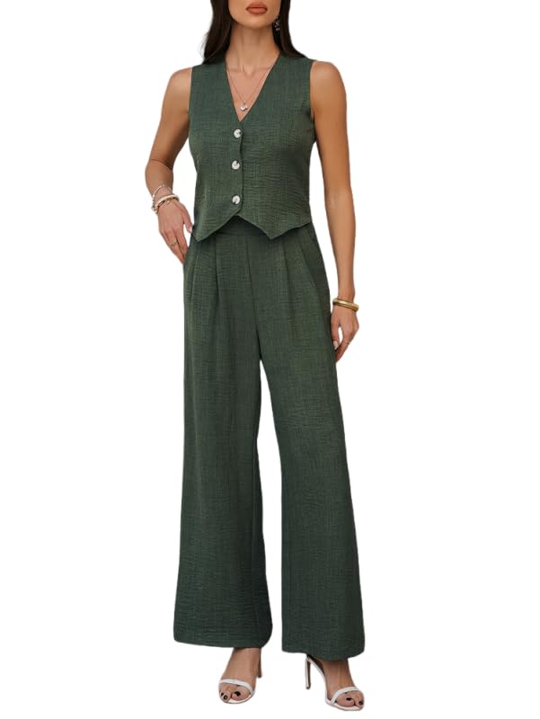 Ensemble 2 pièces femme été contre la chaleur : haut col en V et pantalon large