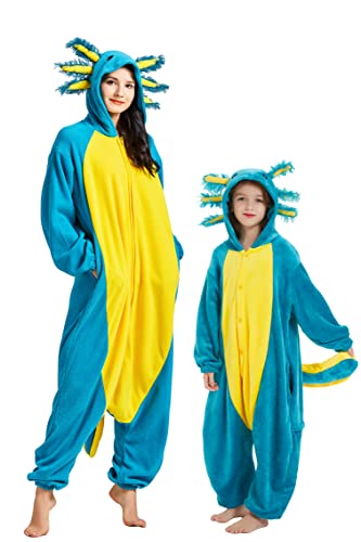 DELEY Unisex Axolotl Onesie Pajamas, Animal One Piece Costume Sleepwear Halloween Cosplay Homewear
