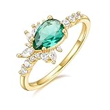 Gloffery 1CT Engagement Rings for Women Pear Cut Created Blue Aquamarine Cubic Zirconia Wedding Band Promise Rings for Her Size 5-10 (Size 6)