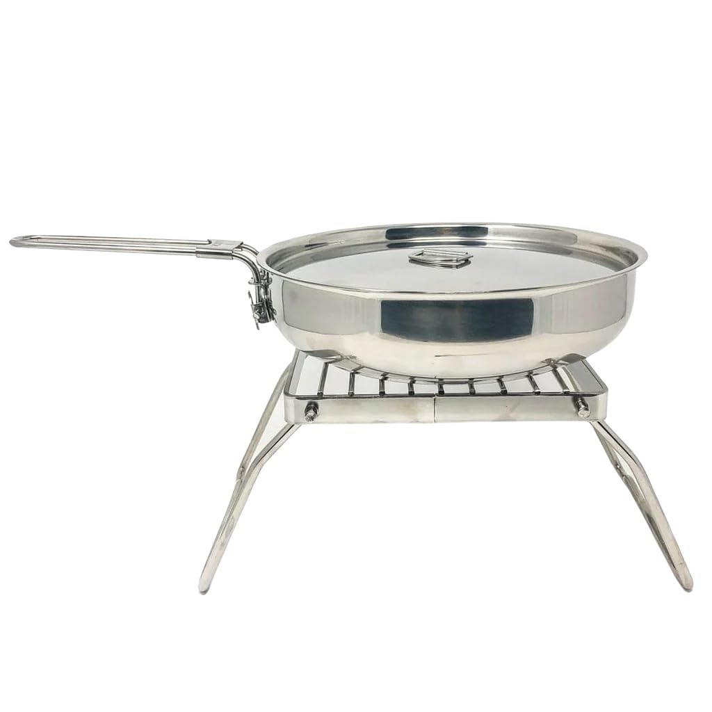 The Pathfinder School Skillet with Lid and Stainless Steel Folding Grill Bundle (8" Skillet and Folding Grill)