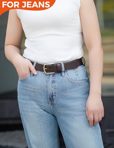 1.3‘' Womens Leather Belt for Jeans Pants with Gold Buckle3