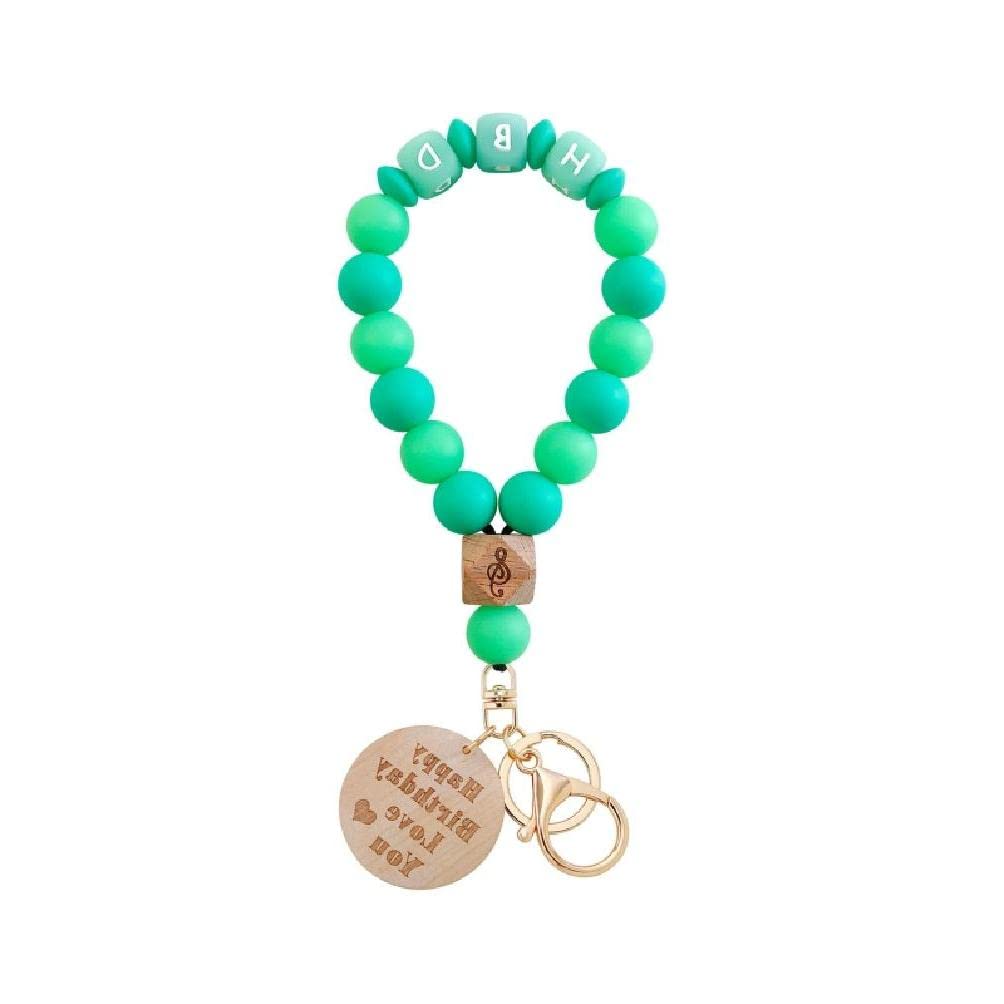 Wristlet Fluorescent Beaded Bangle Keychain Silicone Key Ring Bracelet Elastic Portable Car Keyring Chain for Women Keychain Bracelet for Women Silicone