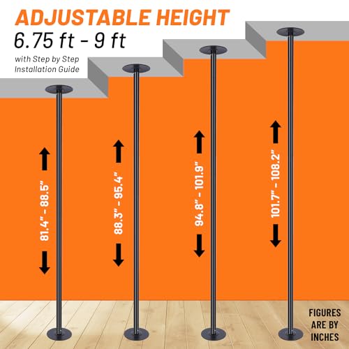 RunMaster Premium Spinning and Static Dance Pole Kit - Portable 45mm Exercise Pole for Club, Party, Home Use - Easy Assembly, Sturdy Steel Construction with Silicone Rubber Protection - Black
