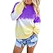 Produktbild Damen Sommer Herbst T-Shirt O-Ausschnitt Lange Ärmel Hemd Lose Beiläufige Frauen Sexy Gradient Bedruckt Stretch Jahrgang Weste Yoga Tee Baumwolle Polyester Große Bluse Tops (EU:42, Lila)
