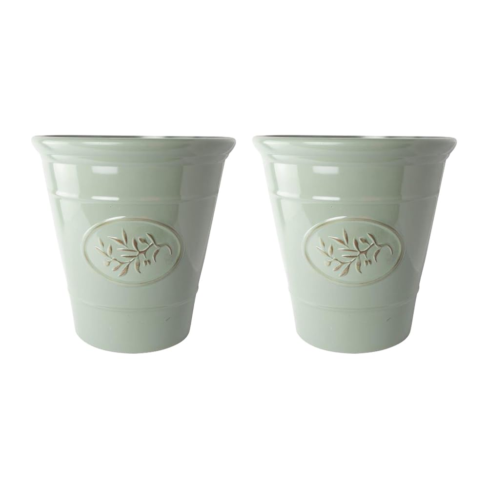 Classic Olive Plastic Planter for Gardening – Outdoor & Indoor Flowers Pot with Glossy Finish | Weatherproof Plant Pot with Drainage Holes – Flower Pots for Gardens & Balconies (Green, 23cm-Pack 2)