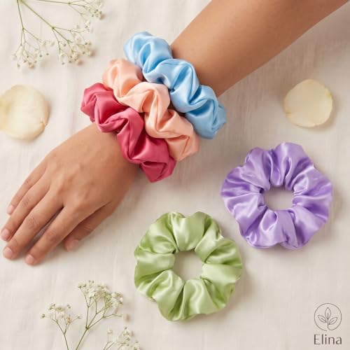Image of Elina 12 Pcs Premium Satin Silk Scrunchies Full Length for Less Hair fall Rubber Band Anti-breakage Hair Ties for Girls Best Gift For Mom, Sister And Girlfriend (12 Pcs Mix Colors)