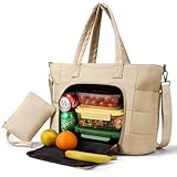 Dadanism Bolsa Tote de Almuerzo para Mujer, 15,6' Bolso para Portátil Acolchado Compartimento Aislado, Bolso de Mano de Ordenador Gran Capacidad con Monedero para Negocios Oficina Universidad, Taupe