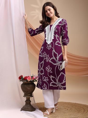 Image of EthnicJunction Women's Poly Rayon Bandhani Print A-line Kurta | Ethnic Kurta