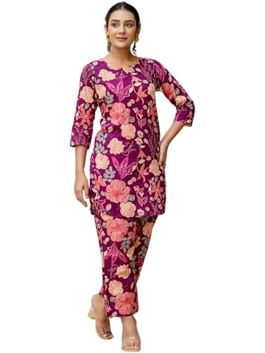 Image of feranoid Elegant V-Neck 3 /4 Sleeve Kurta & Pant Co-ord Set (S-XXL)