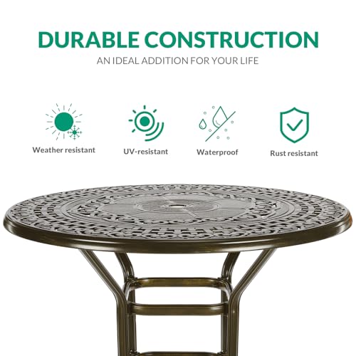 VIVIJASON-385-Patio-Height-Bar-Table-All-Weather-Cast-Aluminum-Bar-Bistro-Table-Outdoor-Patio-Round-Dining-Table-with-Umbrella-Hole-for-Balcony-Lawn-Garden-Backyard-Antique-Bronze VIVIJASON 385 Patio Height Bar Table All Weather Cast Aluminum Bar Bistro Table Outdoor Patio Round Dining Table with Umbrella Hole for Balcony Lawn Garden Backyard Antique Bronze