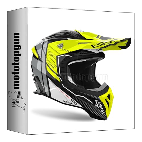 Image of airoh helmet motorbike cross av22e31 aviator ace 2 engine yellow gloss sz. m mototopgun
