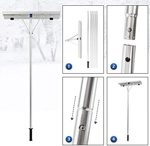 TANGZON Extendable Snow Shovel Roof Rake, 147-607cm Length Adjustable Snow Rake with Aluminum Poly Blade, 5-Section Tube & Non-Skid TPE Handle, Outdoor Snow Leaves Debris Removal for House Car Road