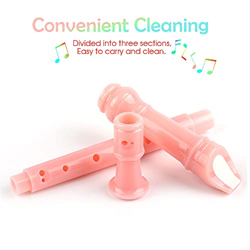 Image of Mr.Power German Style C Key Soprano Recorder 8-Hole 3 Piece Music Musical Instruments for Beginners, Adults with Fingering Chart Cleaning Kit (Pink)