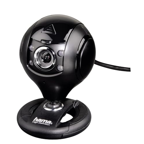 Hama Spy Protect Webcam PC - Qualité Vidéo HD 720p, Microphone Intégré, Eclairage LED, Cache Lentille - Convient pour Les Appels Vidéos - Noir
