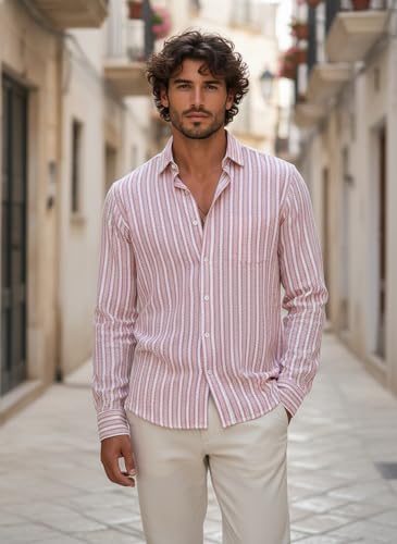 Image of Lymio Men Shirt | Men's Striped Button Down Shirt - Slim Fit Casual & Resort Wear Shirts for Men | Premium & Trendy | Summer and Vacation Ready (Crazy-Full)