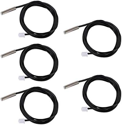 10K Temperature Sensor Probe, DROK 5pcs 1 Meter Waterproof Temp Sensor Probe, Stainless Steel 3950 NTC Temp Sensor Probe, Digital Temperature Transmitter Extension Cable