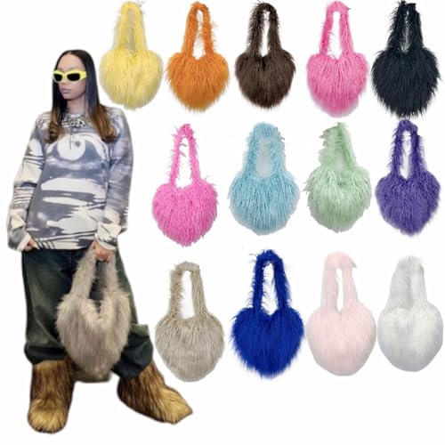 Women Tote Bags Faux Furs Cute Plush Heart Shape Crossbody Bag Shoulder Bag Furry Purse Handbag Oversized Messenger Cute Plus2