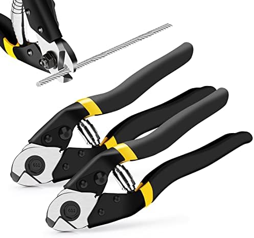 Eacker 2PCS Cable Cutter Wire Rope Heavy Duty Stainless Steel Aircraft Up to 3/16" for Deck Railing Strong Thick Seal Metal Fence Bicycle Brake Cutter, with Wire Rope Aluminum Sleeve