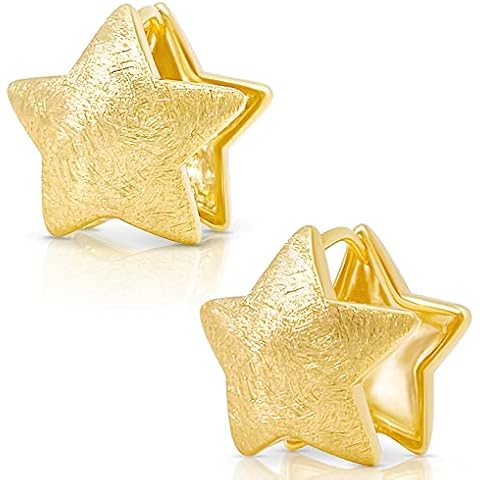 OZEL - Star Earrings for Women -14K Gold, White Gold Plated - Unique Star Reversible Huggie (302181_Gold) Cover