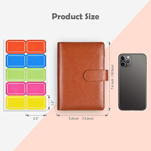 A6 PU Leather Notebook Binder,Refillable 6-Ring Budget Binder for A6 Filler Paper Binder Pockets,Personal Organizer Planner Binder with Magnetic Buckle & Self-Adhesive Label（Brown+Black ） - Thumbnail 5