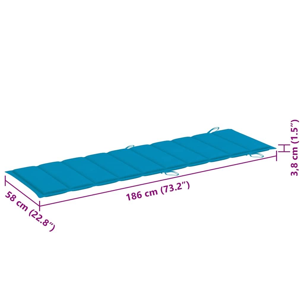 2 lettini prendisole in legno massello di acacia con cuscini blu, pieghevoli e resistenti alle intemperie, 184 x 55 x 64 cm, per giardino, terrazza, balcone, piscina e relax