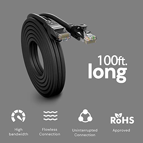 Maxlin Cable Cat6 Ethernet Cable For Gaming Black 100Ft Lan Network Patch Cord Wire - High Speed Internet Cable, Rj45, 24Awg, 500Mhz Connectors For Router Modem, Compatible With Ps3 Ps4 Ps5 #TOP3
