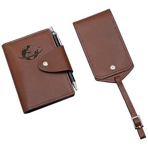 Pursetti Genuine Leather Passport Holder & Luggage Tag for Women & Men to Travel in Style & Keep Your Travel Documents Safe with Easy Access (Brown) Cover