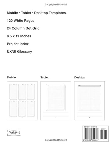UX/UI Designer Notebook (White): UX/UI Design for Mobile, Tablet, and Desktop - Sketchpad - User Interface - Experience App Development - Sketchbook - ... App MockUps - 8.5 x 11 Inches With 120 Pages - Image 2