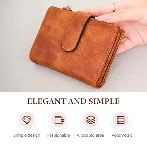 Womens Wallet, Leather RFID Blocking Bifold Zipper Pocket Wallet Card Case Purse with ID Window (Brown)2