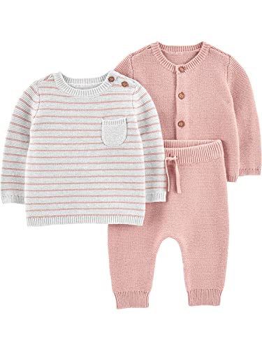 Simple Joys by Carter's Unisex Babies' 3-Piece Sweater Set, Grey Stripe/Light Pink, 6-9 Months