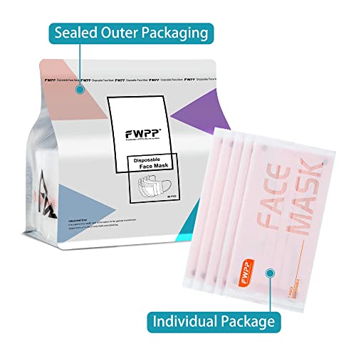 Fwpp 4 Layer Disposable Face Masks Individually Wrapped 50Pcs Romantic Pink #TOP5