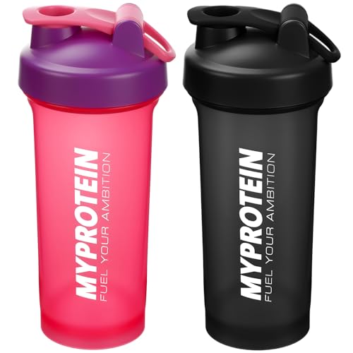 Alaoo Botella Mezcladora, 700ML 2PCS Vaso de Batido de Proteína en Polvo con Bola Mezcladora, Coctelera de Proteínas a Prueba Fugas para Fitness, Deportes, Gimnasio, Botellas de Bebidas (Negro+Rojo)
