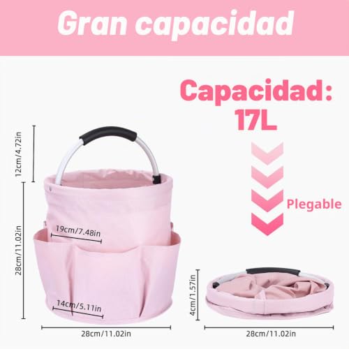 Miniatura 2 de Cestas Para Herramientas Con 6 Bolsillos ,Bolsa De Jardin Herramientas Plegable,Bolsa Organizadora Para Guardar Cosas En Casa, Ir De Compras, Excursiones Al Aire Libre, Picnics,Impermeable Rosa