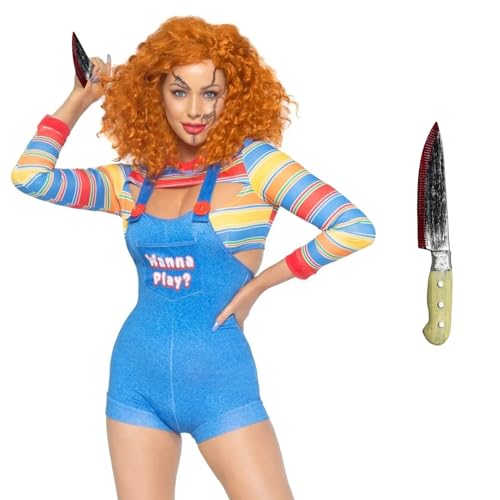 Aleshime Chucky Costume Women Halloween Fancy Dress, Ladies 