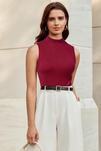 Image of Arach&Cloz Women's Wool Blend Mock Neck Fall Business Casual Sweater Tank