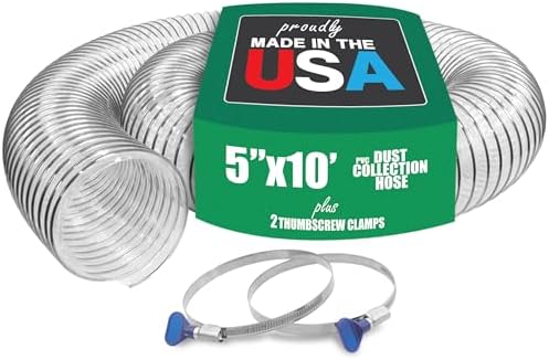 5" x 10' Ultra-Flex Clear PVC Dust Collection Hose, Puncture Resistant, Carbon Steel Wire, Debris and Fume Collection Heavy Duty Dust Collector Hose