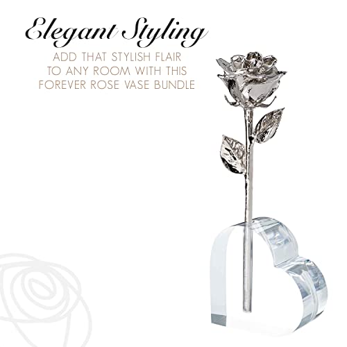 Image of Forever Rose Real Rose Dipped in Platinum, Acrylic Heart Vase
