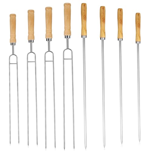 TOBBOMEY 8 Pezzi Spiedini Barbecue in con in Legno Forchette Spiedo e Singola per Grigliata Outdoor Picnic Colore Casuale