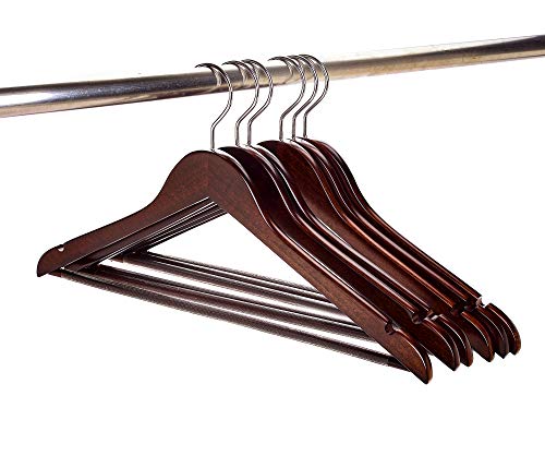 Amber Home 10 Unidades 44,5cm Perchas de Madera Nogal Antiguo Marrón Durables y Lisas para Bodas Camisetas Camisas Trajes Abrigos Vestidos Tirantes con Varilla y Ranuras