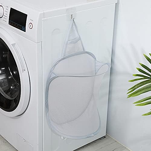 Simplized Hanging Popup Laundry Hamper, Foldable Pop-up Mesh Hamper Dirty Clothes Basket With Carry Handles Easy to Open and Fold Flat for Storage(Gray)
