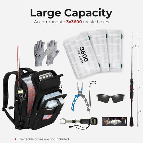 Piscifun Fishing Tackle Backpack with Rod & Gear Holder, Lightweight Outdoor Water-Resistant Fishing Shoulder Storage Bag with Protective Rain Cover, Black - image 5