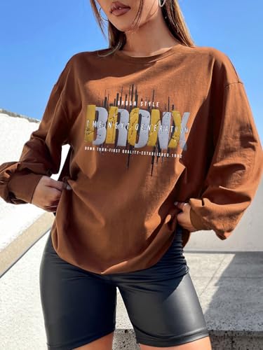 Image of CHKOKKO Oversized Round Neck Drop Shoulder Printed Polyester Full Sleeves T-Shirt for Women