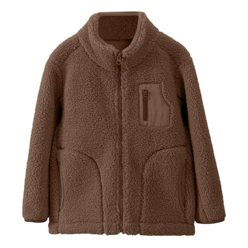 EnJoCho Outdoor Fleece Jacket Girl Fashion Korean Stand Collar Warm Fleece Thickened Coat Coat Little (Brown, 5-6 Years)