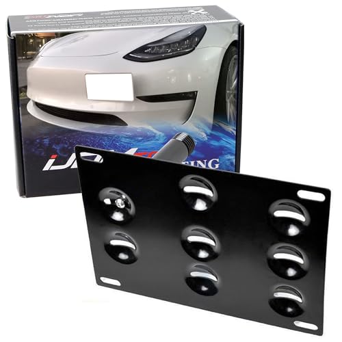 iJDMTOY No Drill Front Bumper Tow Hook License Plate Mounting Bracket Adapter Kit Compatible with 2017-2023 Tesla Model 3