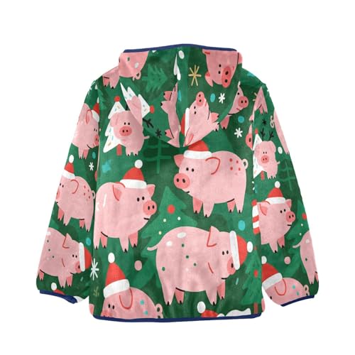 Pig Pattern with Christmas Toddler Fleece Jacket Girl Boys Hooded Fleece Jacket Coat Warm Outwear Zip-up 3-10T2