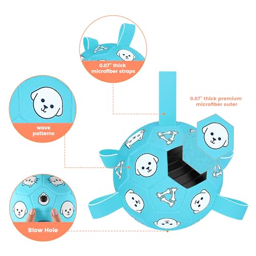 Image of 8 Inch Dog Soccer Ball with Straps, Jolly Ball for Medium Dogs | Interactive Dogs Toy for Tug of War, Water Toys, Durable Large Dog Balls for Outside Play Outdoor Training, Birthday Gift