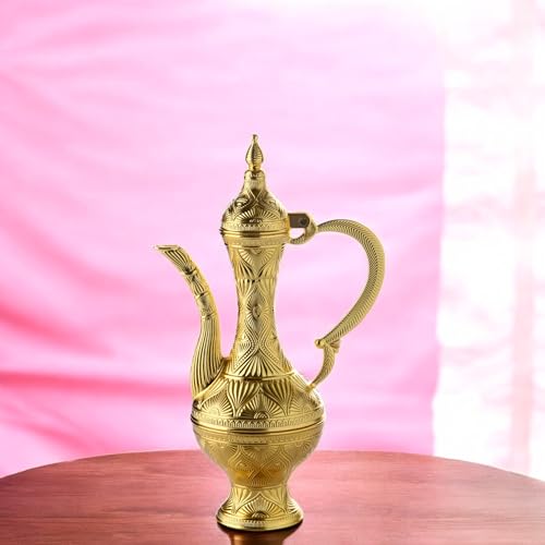 Alisveristime Kleiner dekorativer Zamak-Krug – Miniatur-Krug mit Ottoman-inspirierter kunstvoller Deckel für Heimdekoration (21 x 12 x 7 cm) (Gold)