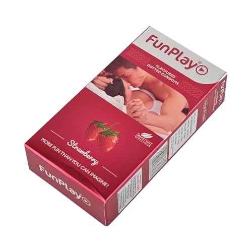 Image of Funplay Strawberry Dotted Condoms 10 PCS | Flavoured Latex Condoms | Dotted Texture for Added Sensation | Smooth Lubricated Surface | Comfortable Fit | Travel Friendly Pack