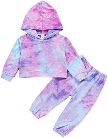 2Pcs Toddler Baby Girls Tie Dye Sweatshirt Hoodie Clothes Long Sleeve Top + Pants Set (Purple,4-5T)